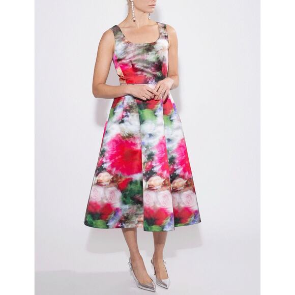 Adam Lippes Duchess Satin Fluted Dress Floral Print Structured Size 12 $2190 - Picture 1 of 16